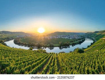 scenic moselle river loop at Leiwen, Trittenheim in Germany - Shutterstock ID 2135876237