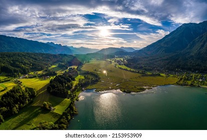 Scenic mountain landscape in in the Alps, Tyrol, Austria in summer, Lake of Presseger See.