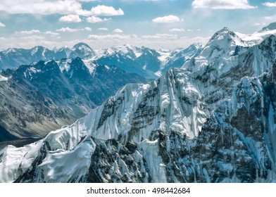 Scenic Mountain Wall In Pamir Mountains In Tajikistan