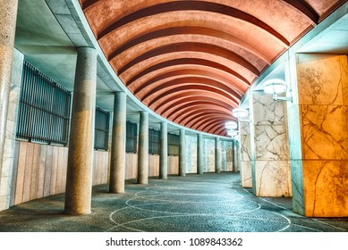 Scenic Neoclassical Architecture In The EUR District At Night. Rome, Italy