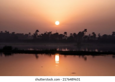 Scenic Nile River Landscape In Egypt At Sunrise