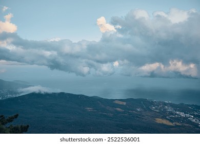 Scenic Ocean View from Hilltop with Clouds in Sky Tranquil Travel Landscape with Serene Seascape and Beautiful Horizon - Powered by Shutterstock