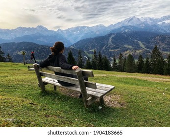 A Scenic Outlook With A Bench On A Hiking Trail In The Bavarian Alps