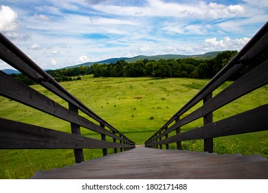 Scenic Overlook At Etowah Indian Mounds State Park. Grassy Fields In  Cartersville Georgia