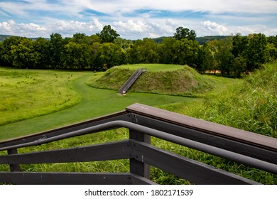 Scenic Overlook At Etowah Indian Mounds State Park. Grassy Fields In  Cartersville Georgia