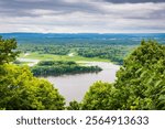 Scenic overlook from the Great River Bluffs State Park in Minnesota preserves steep-sided bluffs between Minnesota and Wisconsin.