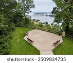 Scenic overlook of lock and dam 14 on the Mississippi river from Bellevue State Park, Iowa - Nelson Unit