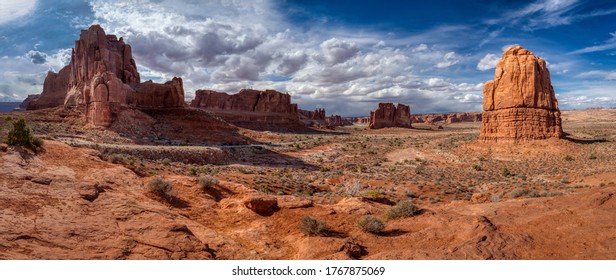 Scenic Overlook Of Towering Sandstone Giants Seen Along Arches Scenic Drive Near The Park Avenue Section Of Arches National Park, Moab, Utah