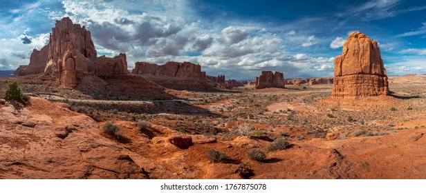 Scenic overlook of towering sandstone giants seen along Arches Scenic Drive near the Park Avenue section of Arches National Park, Moab, Utah - Shutterstock ID 1767875078