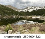 Scenic overlook of the Williams Lake and Wheeler Peak in the background, Taos New Mexico, high elevation, hiking New Mexico, mountain trails, snowy summits, magnificent landscape