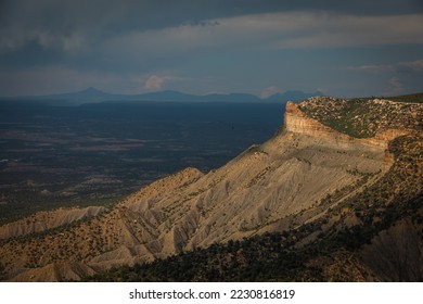 Scenic Overview of dramatic Mountain Cliff in the Mesa Verde National Park in Colorado, USA, Evening Light - Shutterstock ID 2230816819
