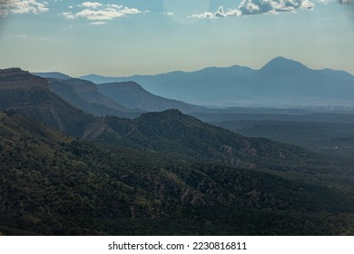 Scenic Overview Valley with Mountains of the Mesa Verde National Park in Colorado, USA, in Evening Dusk - Shutterstock ID 2230816811