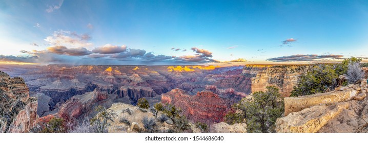 Scenic Panorama Of Grand Canyon At South Rim