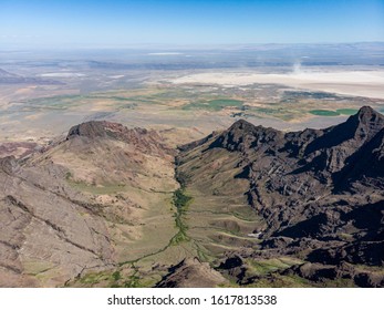 Scenic panoramic aerial view of Eastern slope of Steens Mountains and alvord desert from Steens Mountains trail head, Southern Oregon