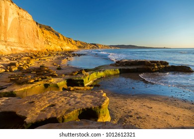 Scenic Panoramic Landscape of Distant La Jolla Shores and Pacific Ocean from Torrey Pines State Beach north of San Diego California