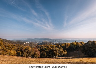 Scenic panoramic view with blue cloudy sky