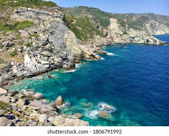 Scenic Panoramic View On Mama Mia, Scopelos Island, Platania, Greece.