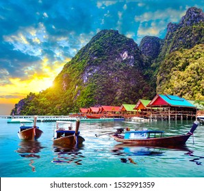 Scenic Phuket landscape.Seascape and paradisiacal  idyllic beach. Scenery Thailand sea and island .Adventures and exotic travel concept