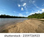 Scenic River Sandbar and Blue Skies