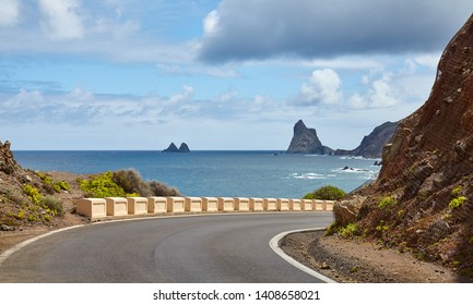 Scenic Road On The Atlantic Ocean Coast Of Tenerife, Spain.