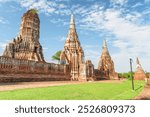 Scenic ruins of Wat Chaiwatthanaram in Ayutthaya, Thailand. Amazing view of the Buddhist temple in the ancient city of the Ayutthaya Kingdom (Siam). Thailand is a popular tourist destination of Asia.