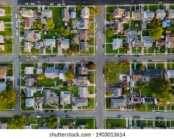 Scenic seasonal landscape from above aerial view of a small town in countryside Cleveland Ohio USA