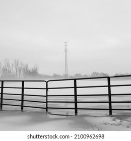 A Scenic Shot Of The Cell Tower In A Rural Area During A Snowy Winter