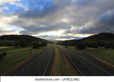 Scenic Shot Of The Tasman Highway Shot Near Cambridge, Tasmania, Australia. 