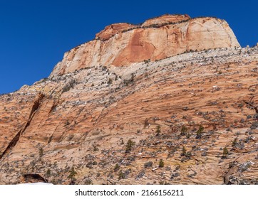 Scenic Snow Covered Landscape In Zion National Park Utah In Winter