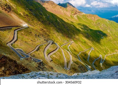 Scenic Stelvio Pass. Italian Mountain Pass Road Scenery. 