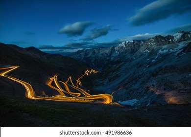 Scenic Stelvio Pass. Italian Mountain Pass Road Scenery