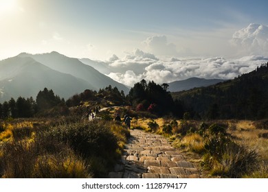 Scenic sunrise viewpoint from Poonhill , Nepal with cloudy  background 