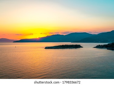 Scenic Sunset In Messenian Gulf, Pelopennese, Greece.