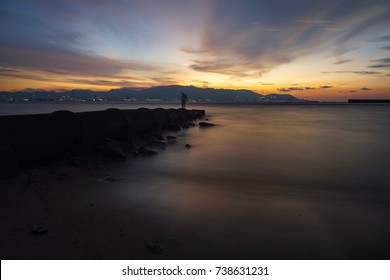 Scenic Sunset Moment At Bagan Ajam With The Penang Island In The Background