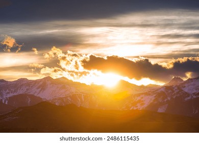 Scenic Sunset in the mountains. Beautiful natural background.