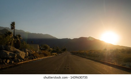 Scenic Sunset View On Palm Spring California Road