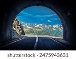 Scenic Swiss Alps Drive. Mountain Pass Tunnel in the Switzerland Alp Mountains.