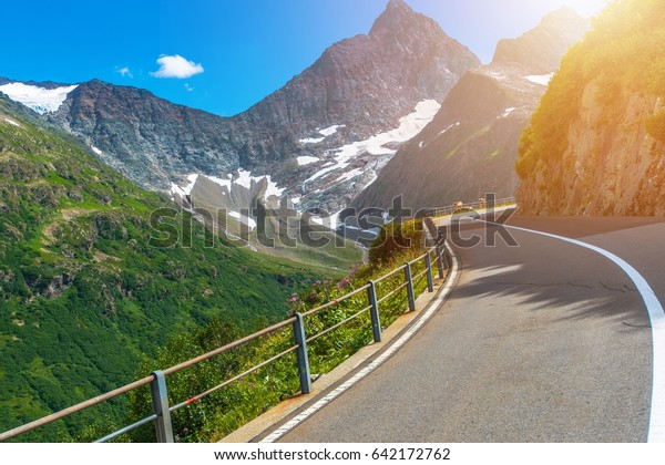 Scenic Swiss Mountain Road. Exploring Switzerland\
Alps by Car. Mountain\
Pass.