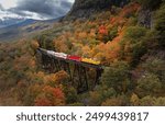 Scenic train at Trestle bridge in North Conway in Autumn, New Hampshire