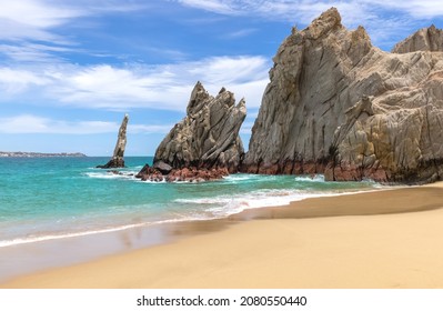 Scenic travel destination beach Playa Amantes, Lovers Beach known as Playa Del Amor located near scenic Arch of Cabo San Lucas.