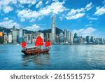 Scenic of Victoria harbor and Hong Kong city.