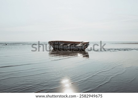 Scenic view of abandoned rowing boat
