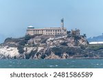 A scenic view of Alcatraz Prison in San Francisco, California, USA