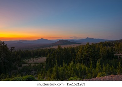 Scenic View Along Crater Lake Rim Drive Around Dusk In Oregon 