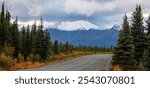 Scenic view along Denali highway in late autumn time in Alaska. 