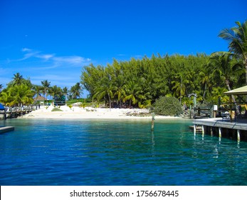 Scenic View Of The Bay Of Blue Lagoon Island (Salt Cay) On The Bahamas Under A Blue Sky. The Water Around This Caribbean Island Is Crystal Blue Turquoise.