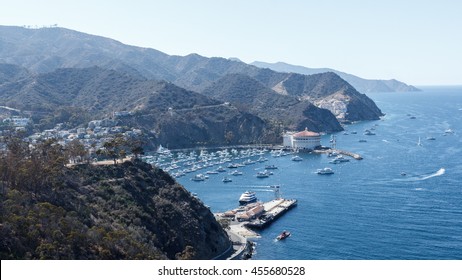 A scenic view of boats at the harbor of Catalina Island  