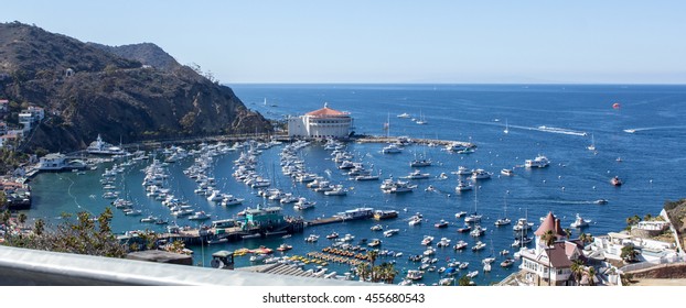 A scenic view of boats at the harbor of Catalina Island  