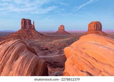 scenic view to the butte in monument valley seen from visitor center, USA