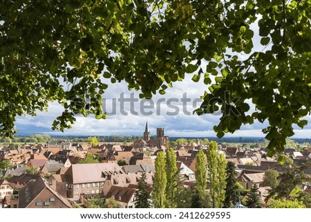 Scenic view from Chateau d'Isenbourg and Spa at picturesque village Rouffach Haut-Rhin department in Grand Est in north-eastern France